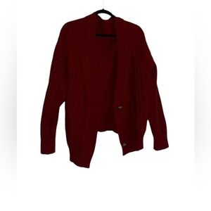 Burgundy/Red V-neck Cable Knit Cardigan